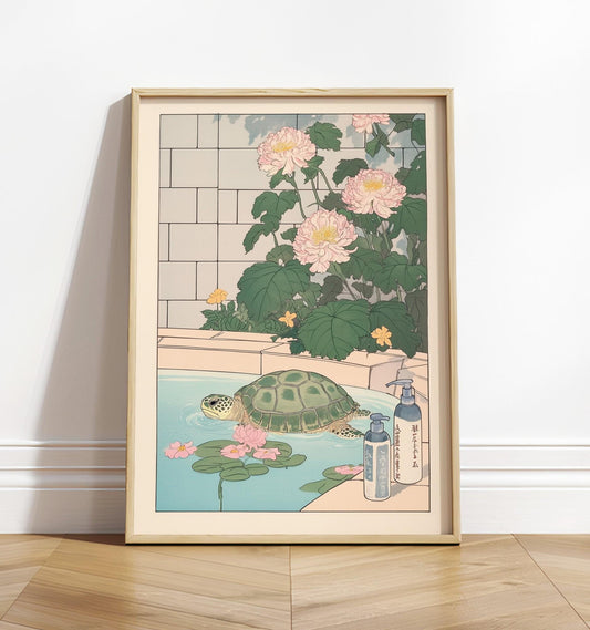 Sea Turtle Bathroom Print: Ukiyo-e Japanese Art Poster
