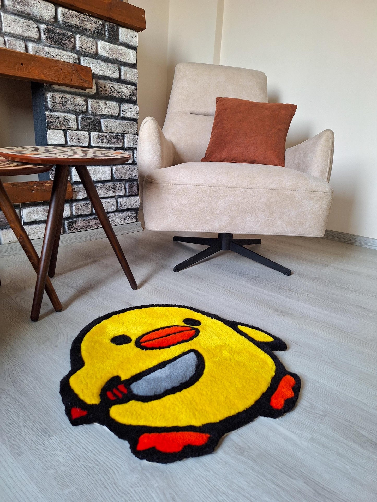 Psycho Chick Rug: Anime Tufted Rug, Handmade Acrylic Yarn Decor