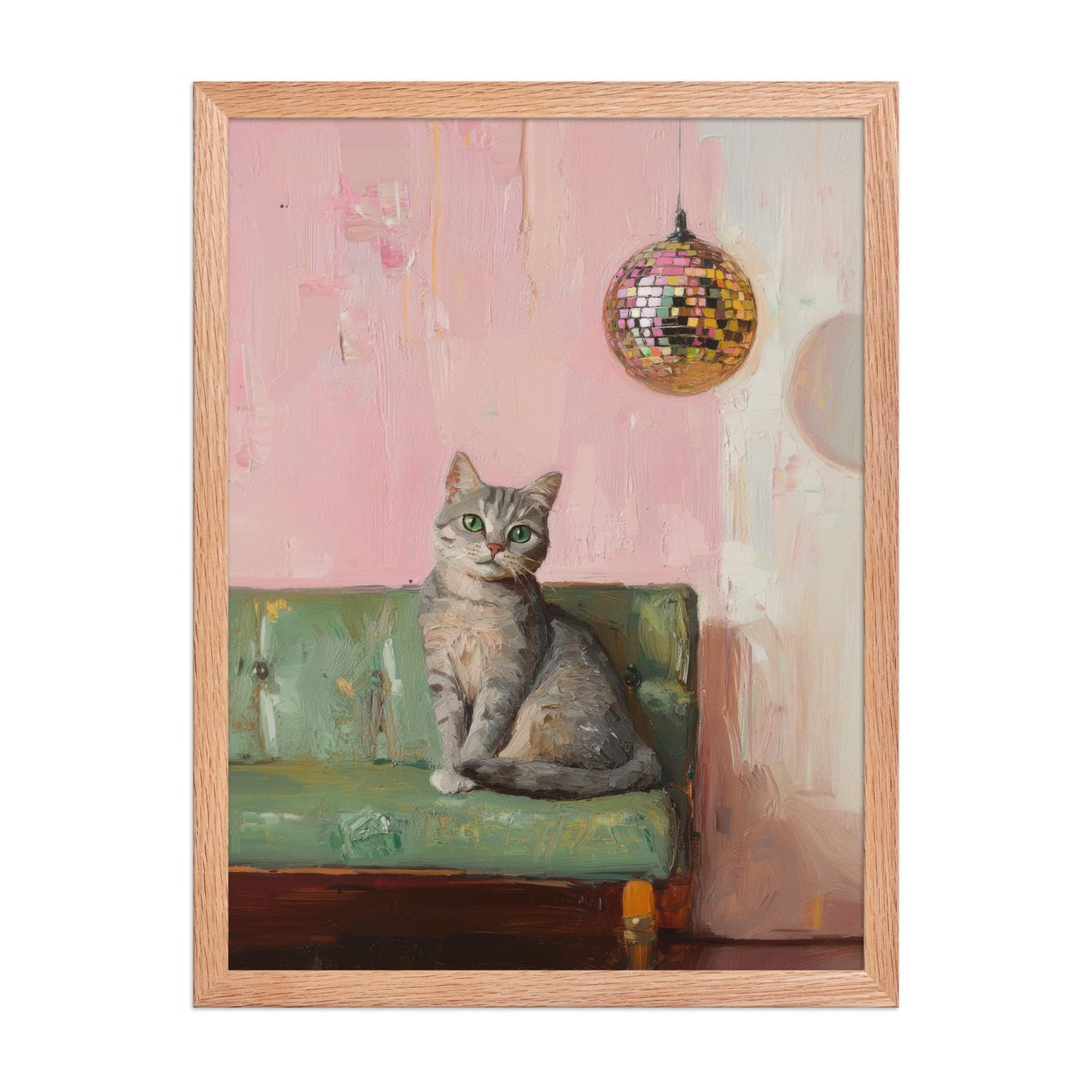 Tabby Cat with Disco Ball Art Print | Cute Quirky Whimsical | Cocktail Art Bar Cart Decor | Fine Art Print Gift | Trendy Home Wall Art Print