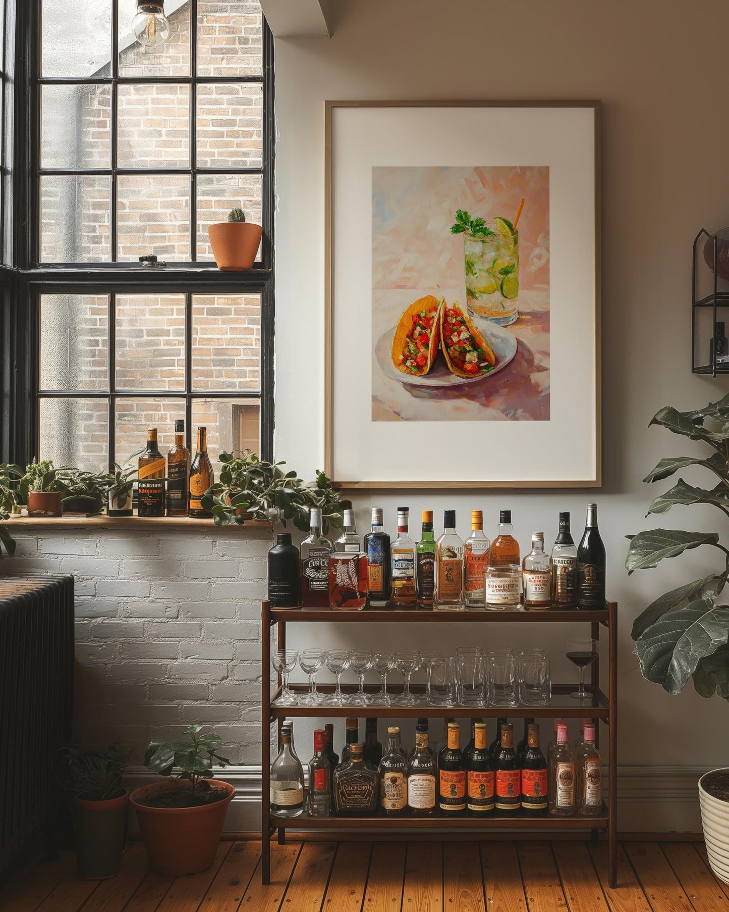 Fish Tacos and Mojito Art Print: Retro Bar Cart Decor