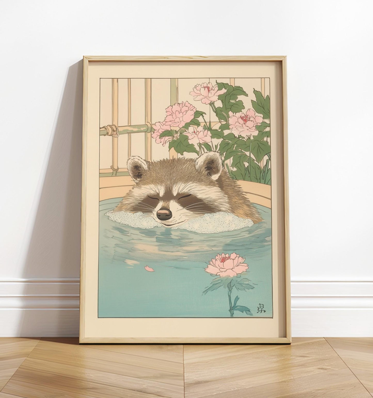 Raccoon Bathroom Print: Vintage Japanese Ukiyo-e Wall Art