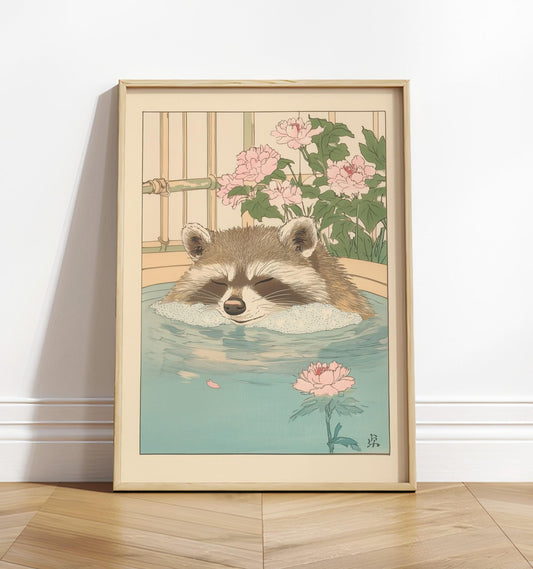 Raccoon Bathroom Print: Vintage Japanese Ukiyo-e Wall Art