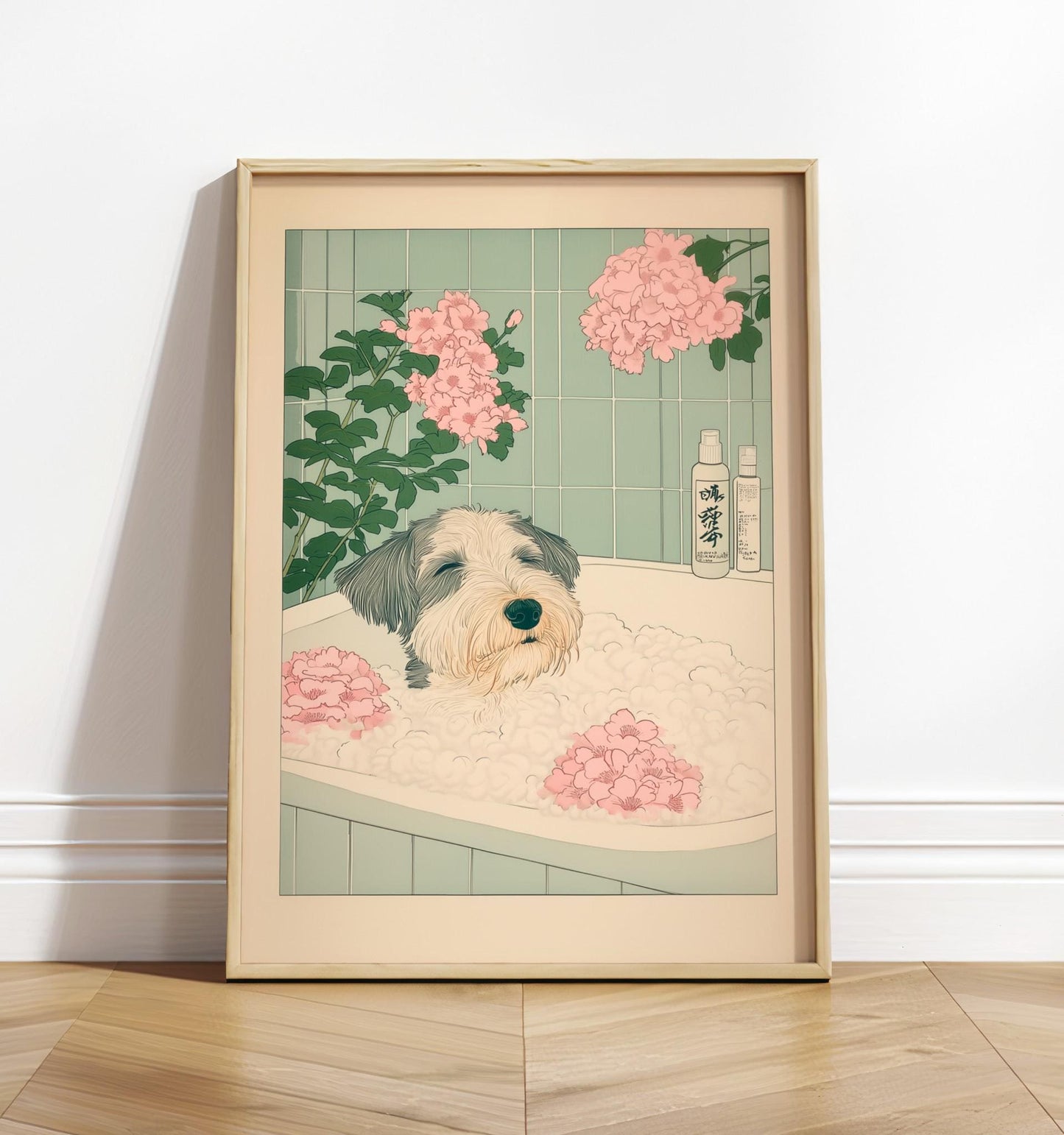 Schnauzer Bathtub Art Print: Ukiyo-e Japanese Bathroom Decor