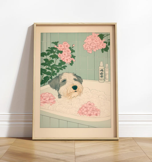 Schnauzer Bathtub Art Print: Ukiyo-e Japanese Bathroom Decor