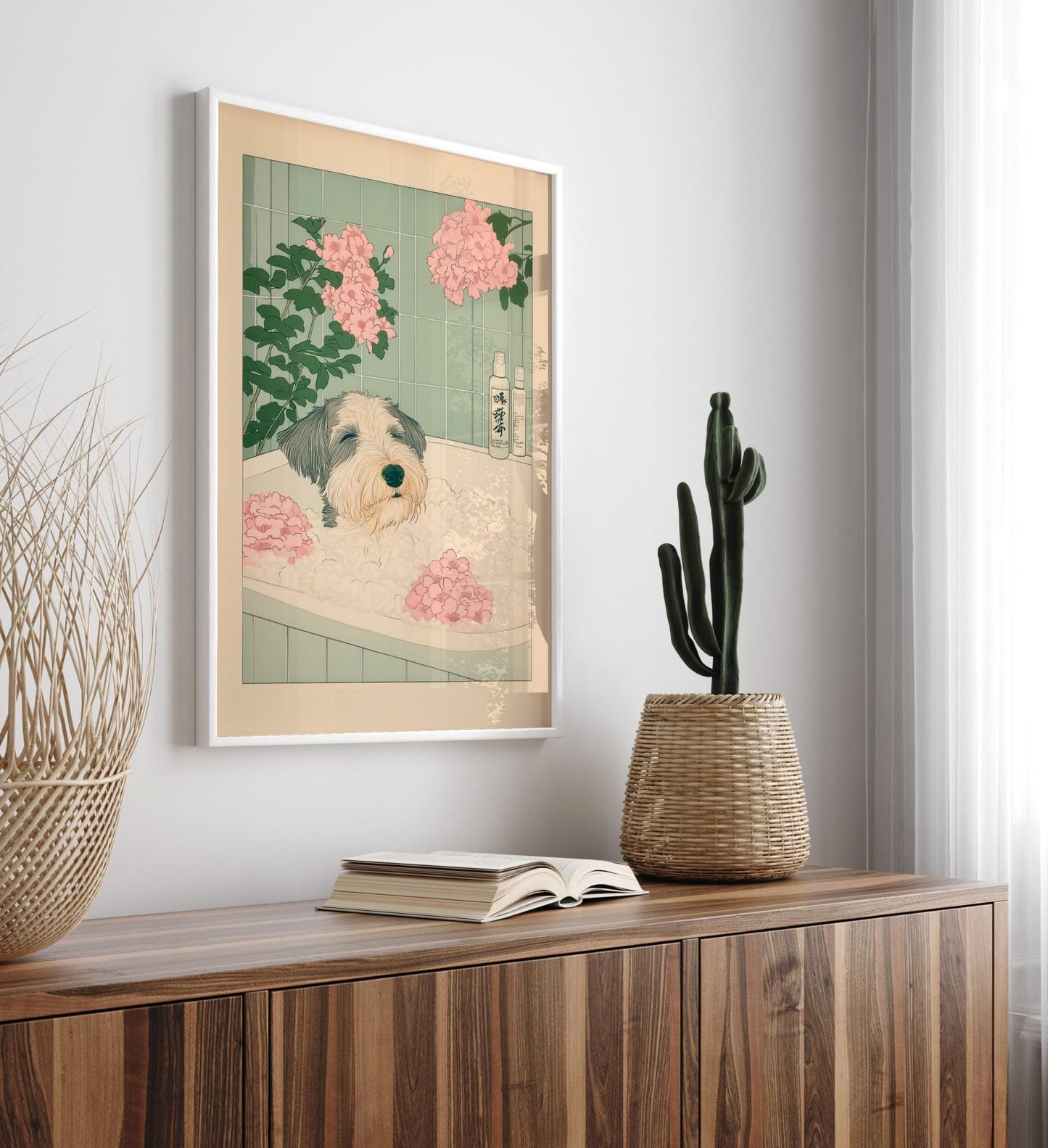 Schnauzer Bathtub Art Print: Ukiyo-e Japanese Bathroom Decor