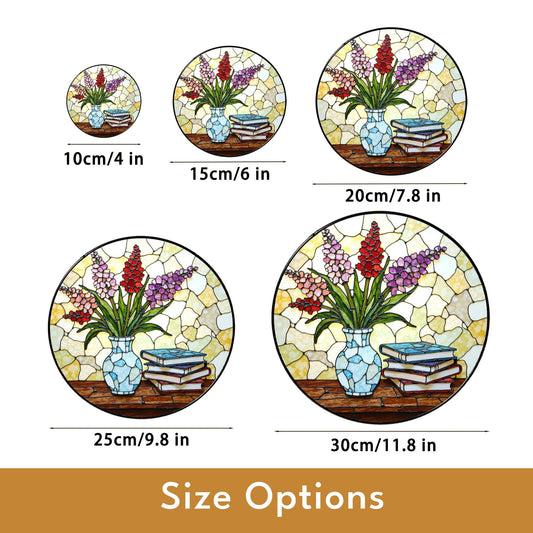 Stained Glass Vase with Flowers Suncatcher Window Decor Gift for Book Lovers