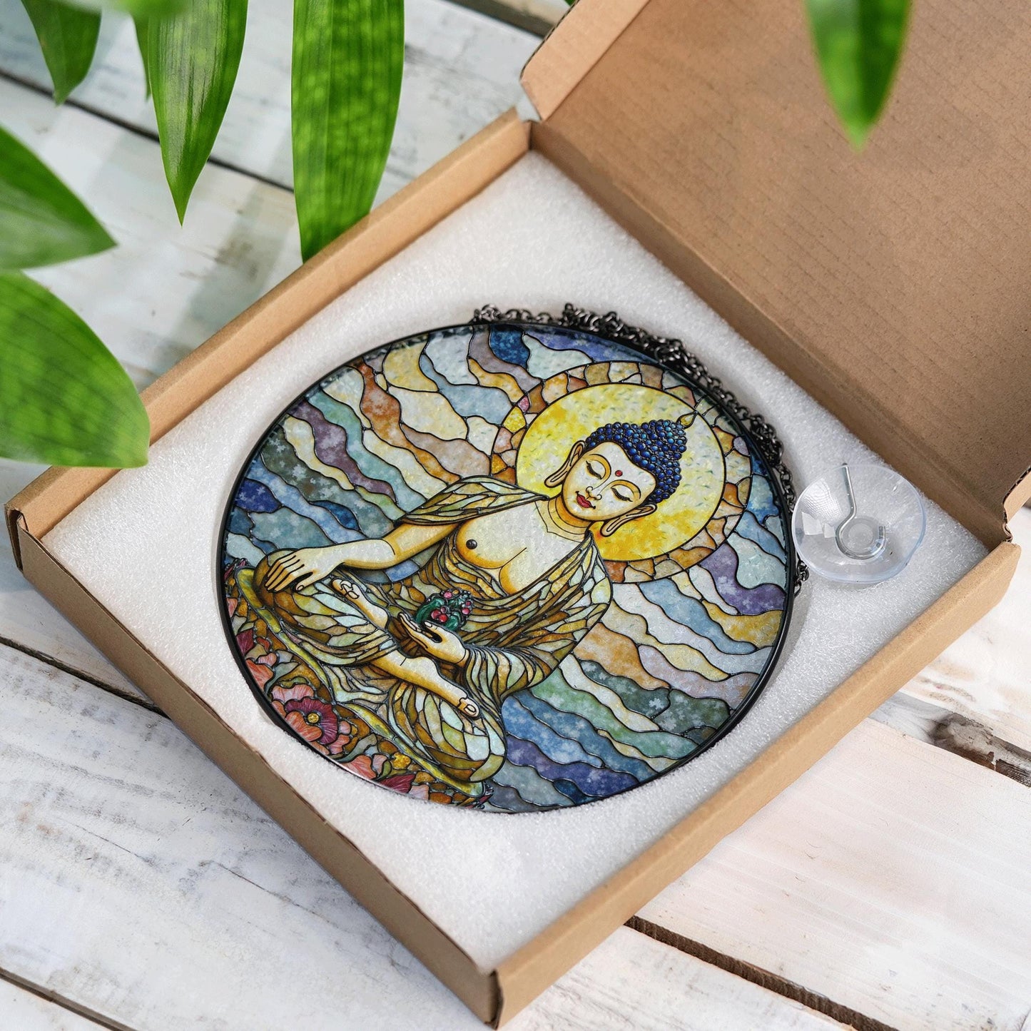 Stained Glass Buddha Suncatcher Sun Catcher Window Decoration Spiritual Gift for Meditation Lovers