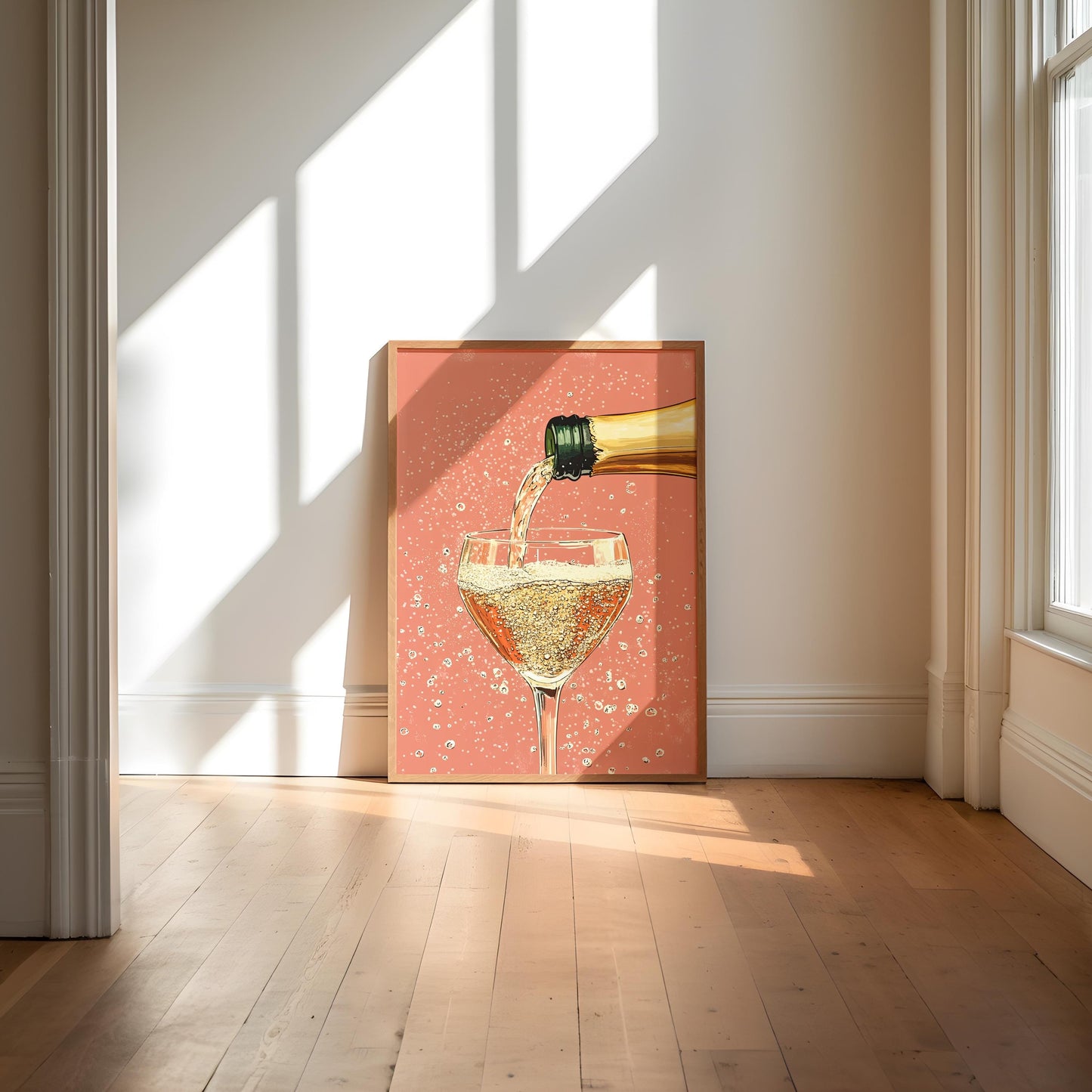 Champagne Coupe Glass Print: Peach Pop Art, Bar Cart Decor