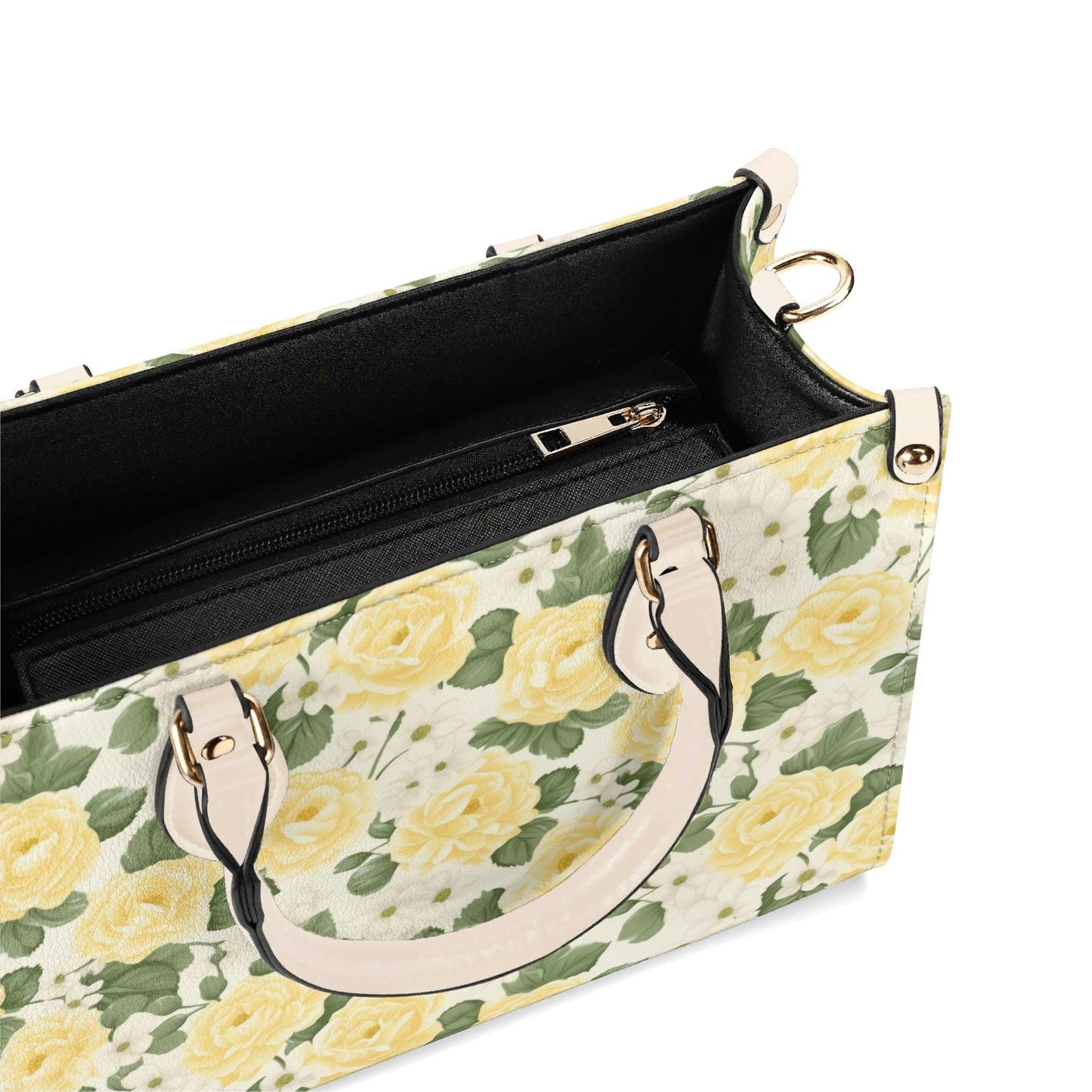 Yellow Rose Garden Bag - Vegan Leather, Crossbody or Shoulder Carry, Inside Pocket & Removable Strap
