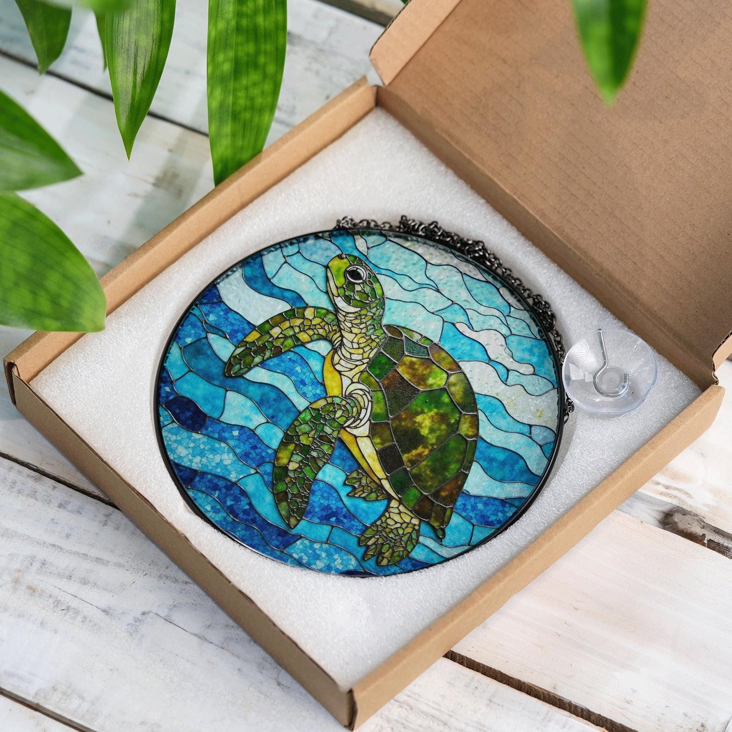 Sea Turtle Stained Glass Suncatcher Ocean Window Hanging Gift for Nature Lovers