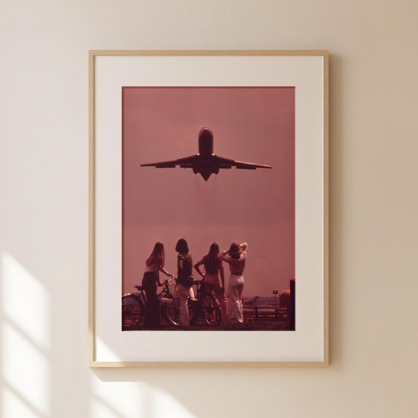 Women Watching Airplane Takeoff Photo Print Fine Art Photography Summer Y2K Photo Retro 1970s Nostalgia Wall Decor Pink Sunset Wall Art