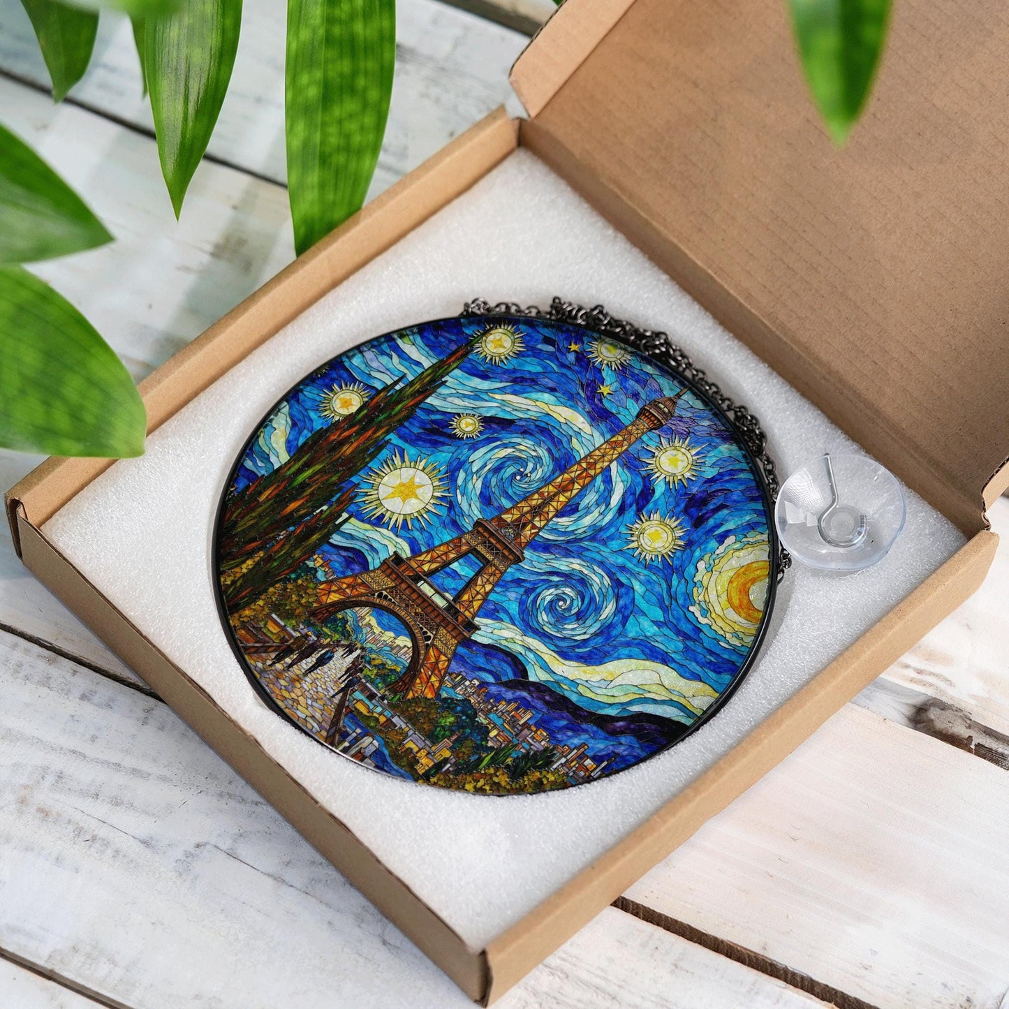 Starry Night Eiffel Tower Suncatcher Window Hanging Gift for Art Lovers