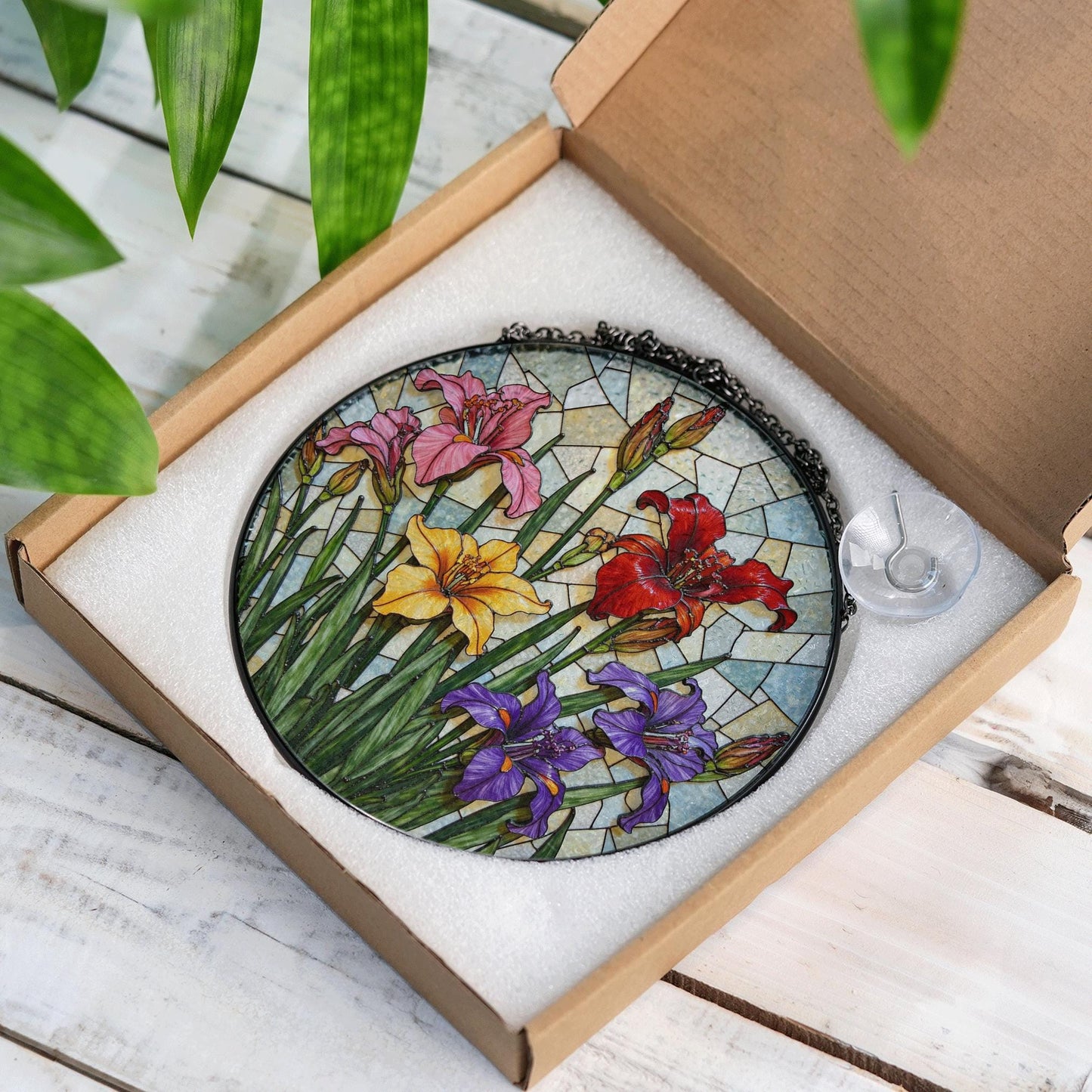Stained Glass Flowers Suncatcher Window Hanging Gift for Mom Friend
