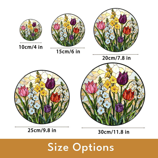 Stained Glass Tulip Floral Suncatcher Window Decor Gift for Mom Grandma