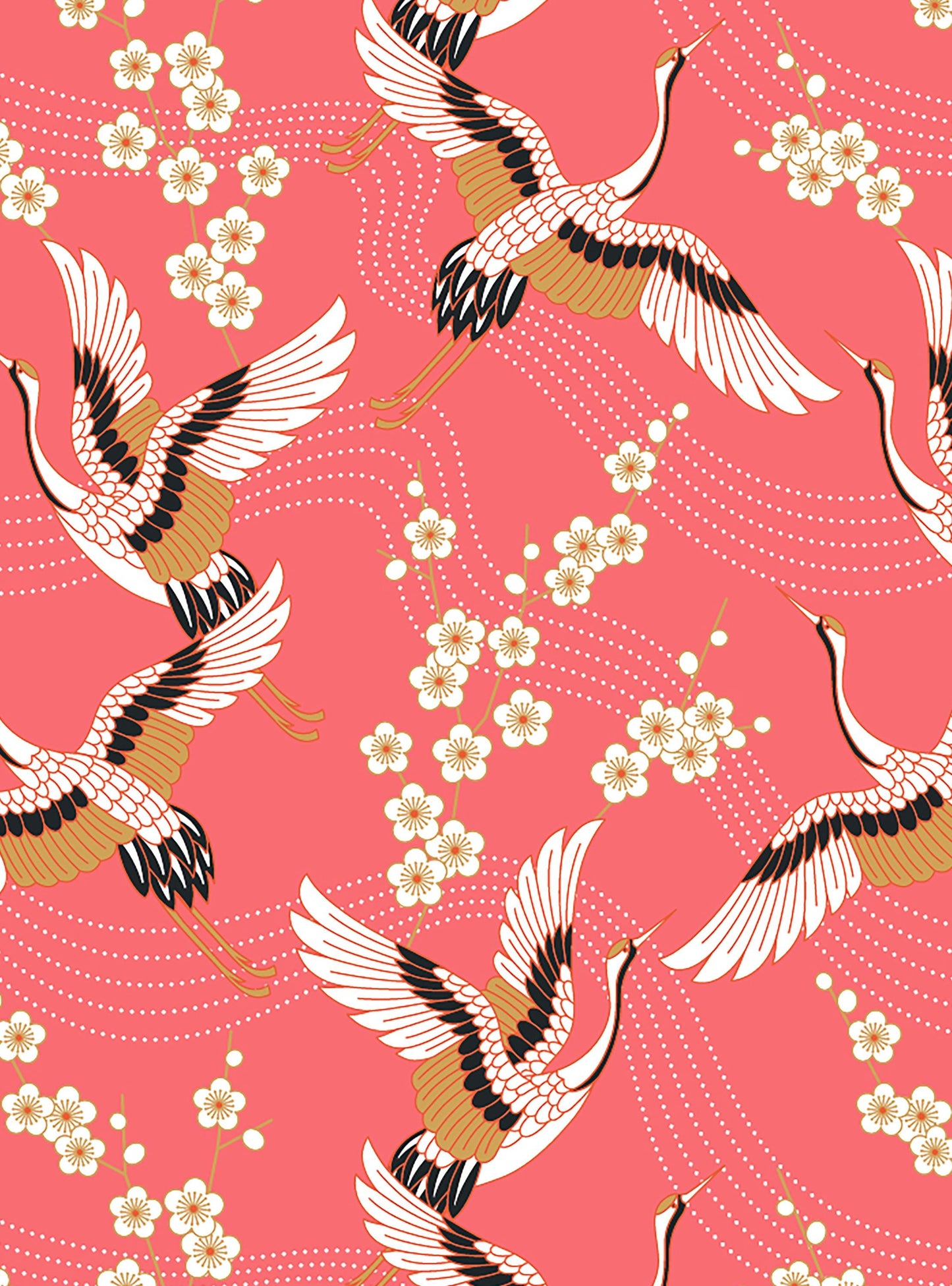 Japanese Crane on Coral Women’s Pyjama Trouser Set | Organic Cotton Long Sleeve PJs | Elegant Bird Print Sleepwear Gift