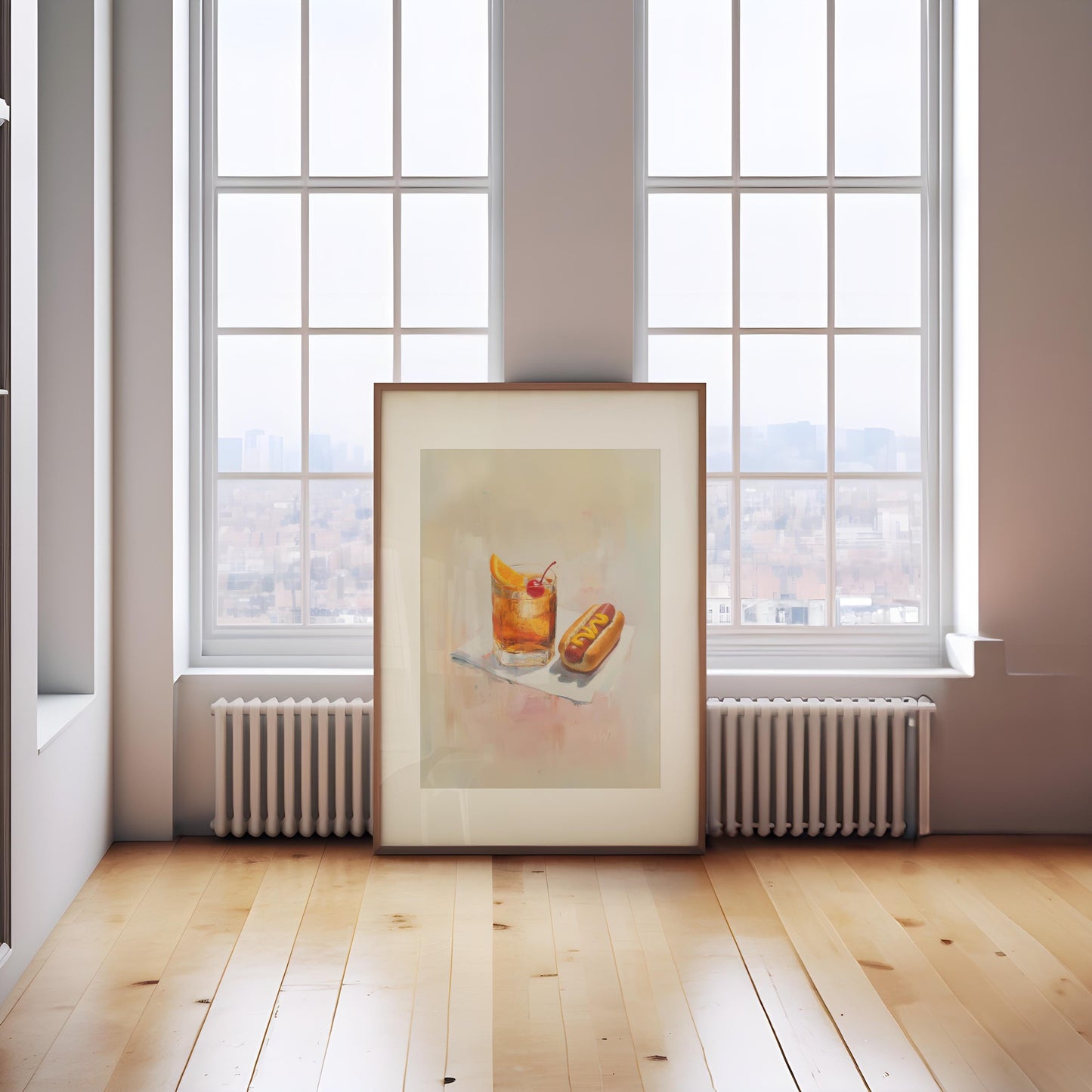 Old Fashioned with Hotdog Art Print | Cute Quirky Whimsical | Cocktail Art | Bar Cart Decor | Trendy Home Wall Art Gift | Funny Food Art