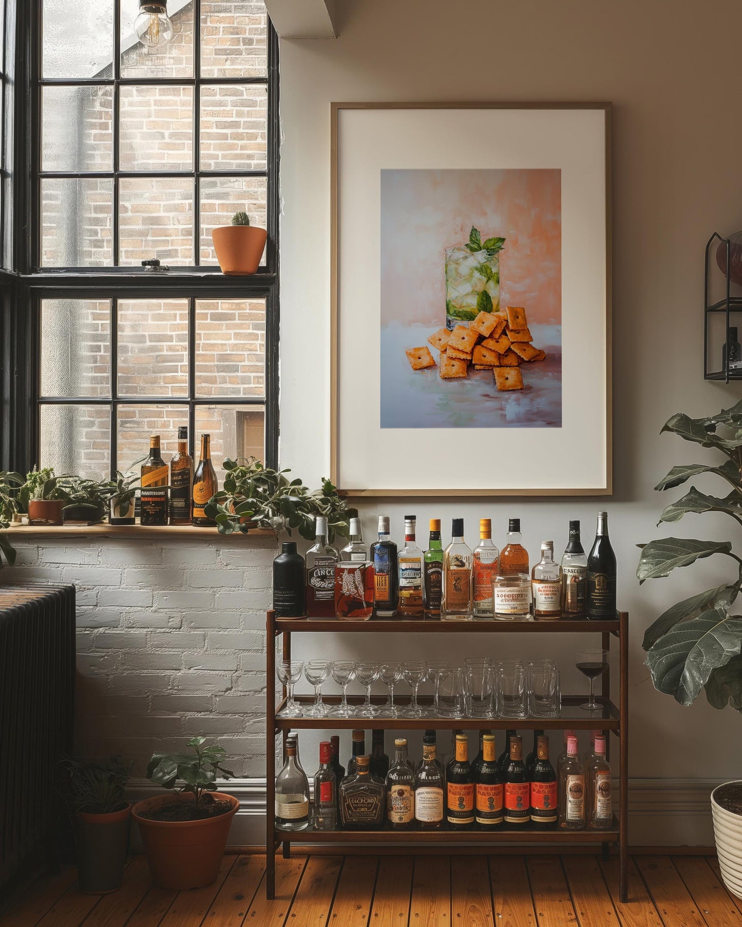Mojito & Cheese Crackers Art Print: Quirky Bar Cart Decor