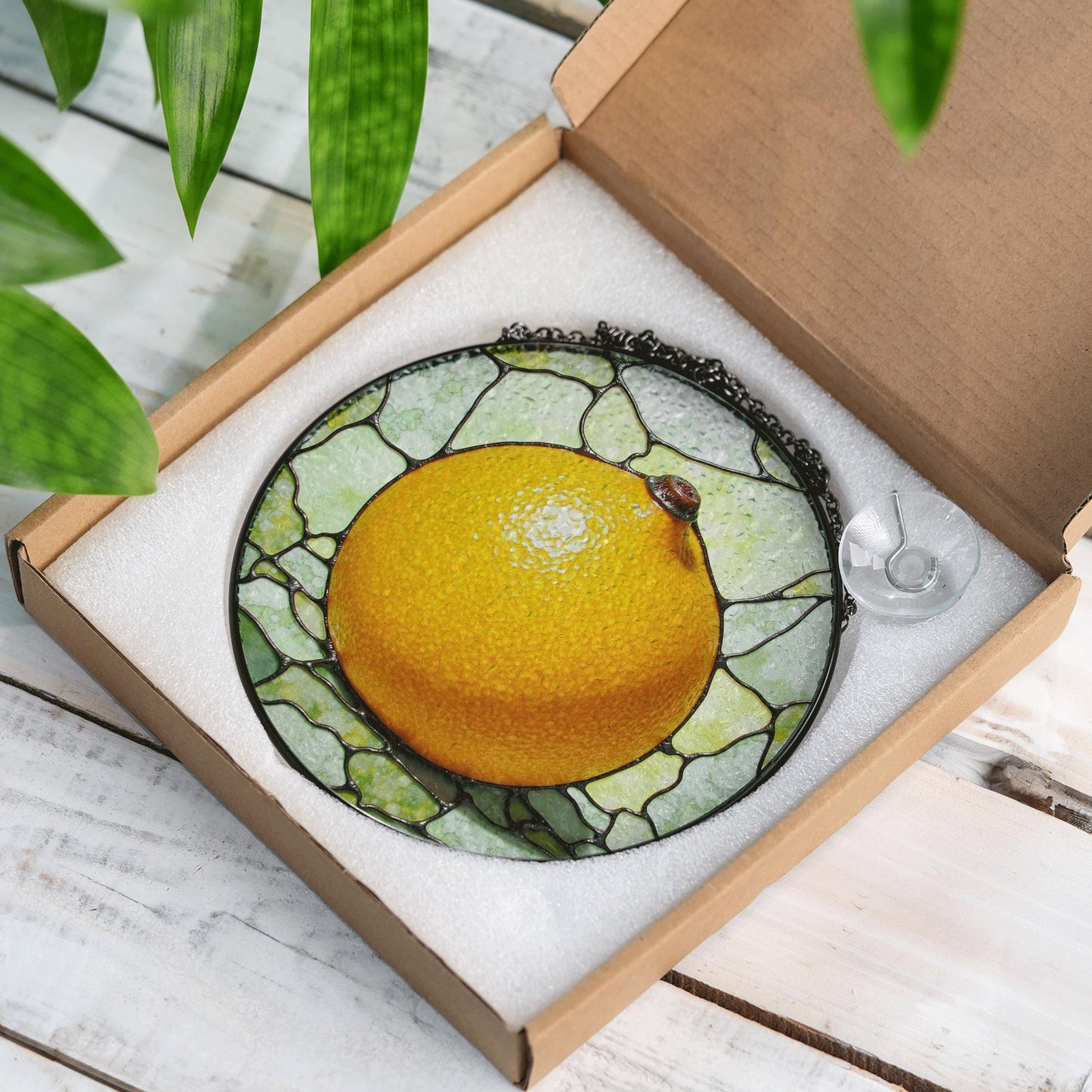 Orange Stained Glass Suncatcher Citrus Window Decor Gift for Nature Lovers