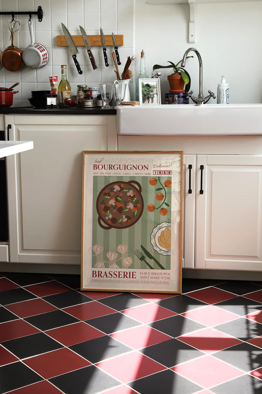 Beef Bourguignon Poster, Kitchen Art, Kitchen Poster, Kitchen Print, Food Print, Modern Kitchen Decor, Retro Poster, Coffee Poster