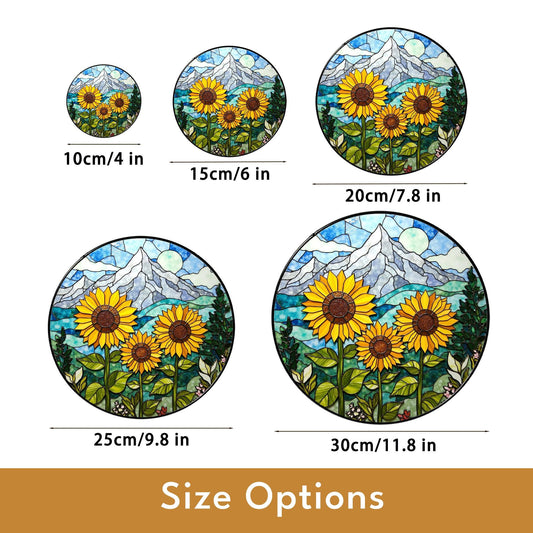 Sunflower Stained Glass Suncatcher Mountain Art Window Hanging Gift for Nature Lovers