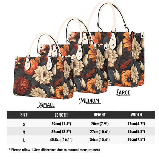 Harvest Bloom Tote Handbag. Autumn Handbag, Waterproof PU Leather Tote, Top Handle Vegan Leather, Crossbody, Shoulder bag.