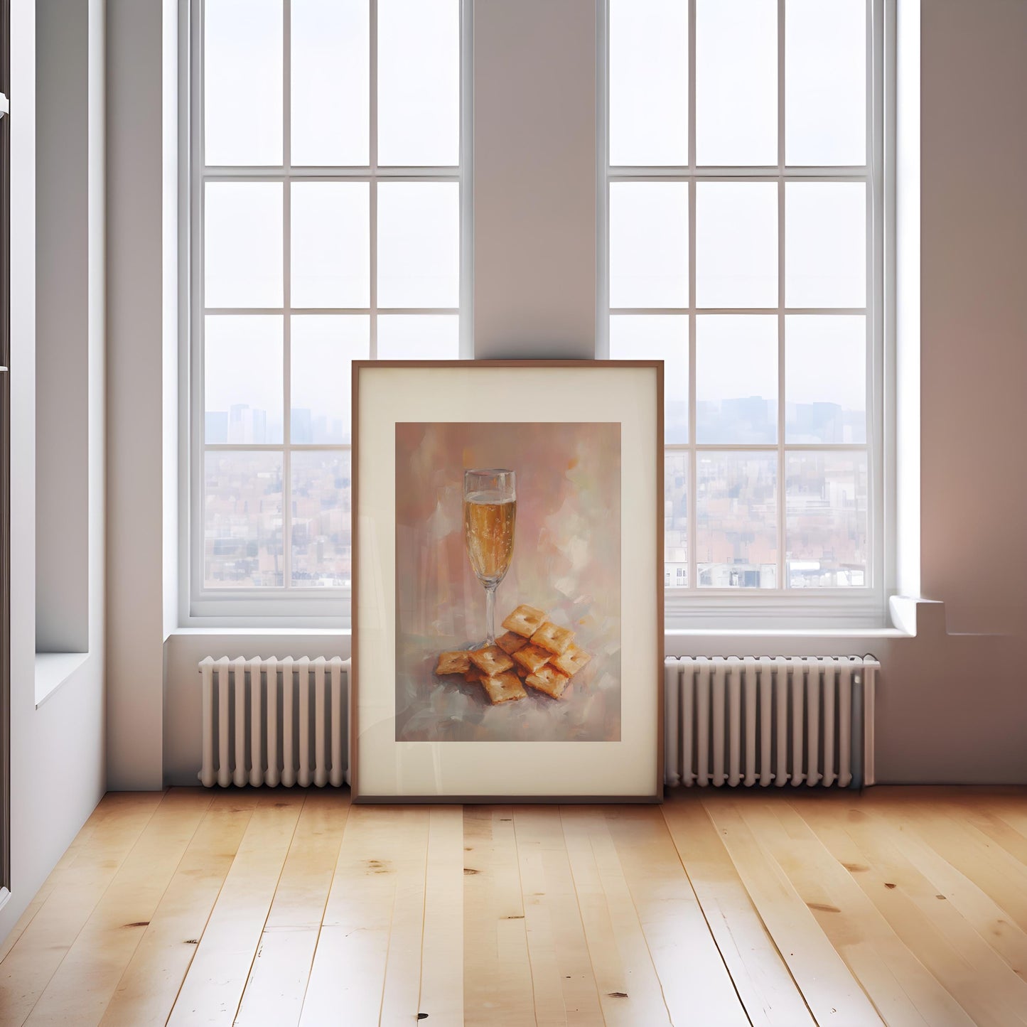 Champagne and Cheese Crackers Art Print | Cute Quirky Whimsical | Cocktail Art Bar Cart Decor | Trendy Home Wall Art | Champagne Wall Art