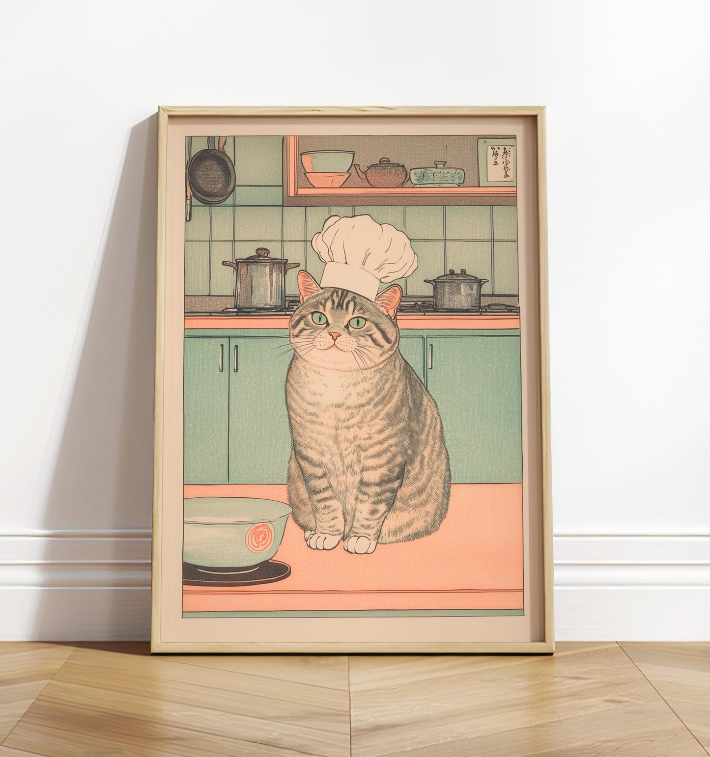 Ukiyo-e Cat Chef Print: Japanese Kitchen Art, Tabby Cat Lover Gift