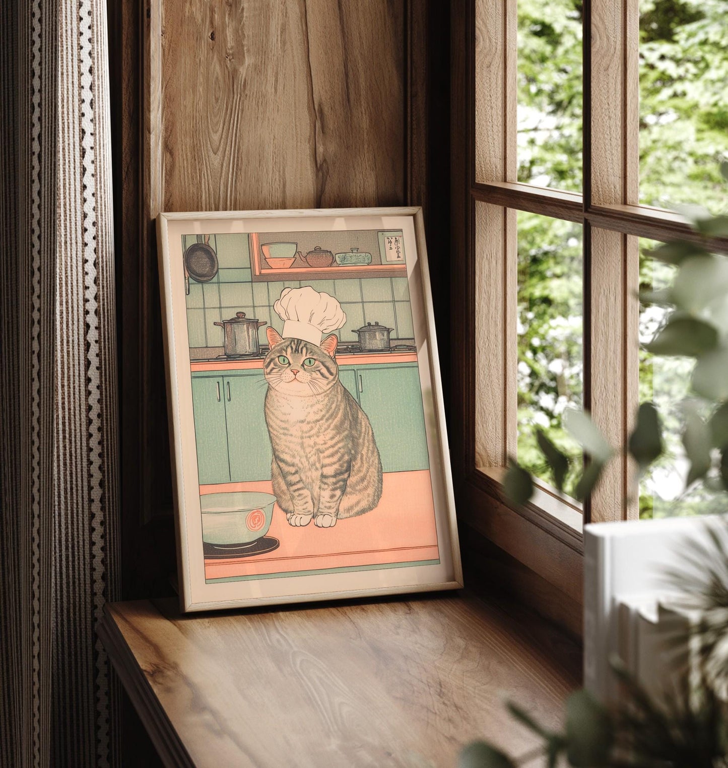 Ukiyo-e Cat Chef Print: Japanese Kitchen Art, Tabby Cat Lover Gift