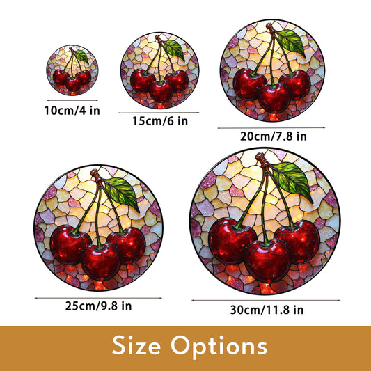 Stained Glass Cherry Suncatcher with Red Cherries and Leaf for Window Decoration Gift