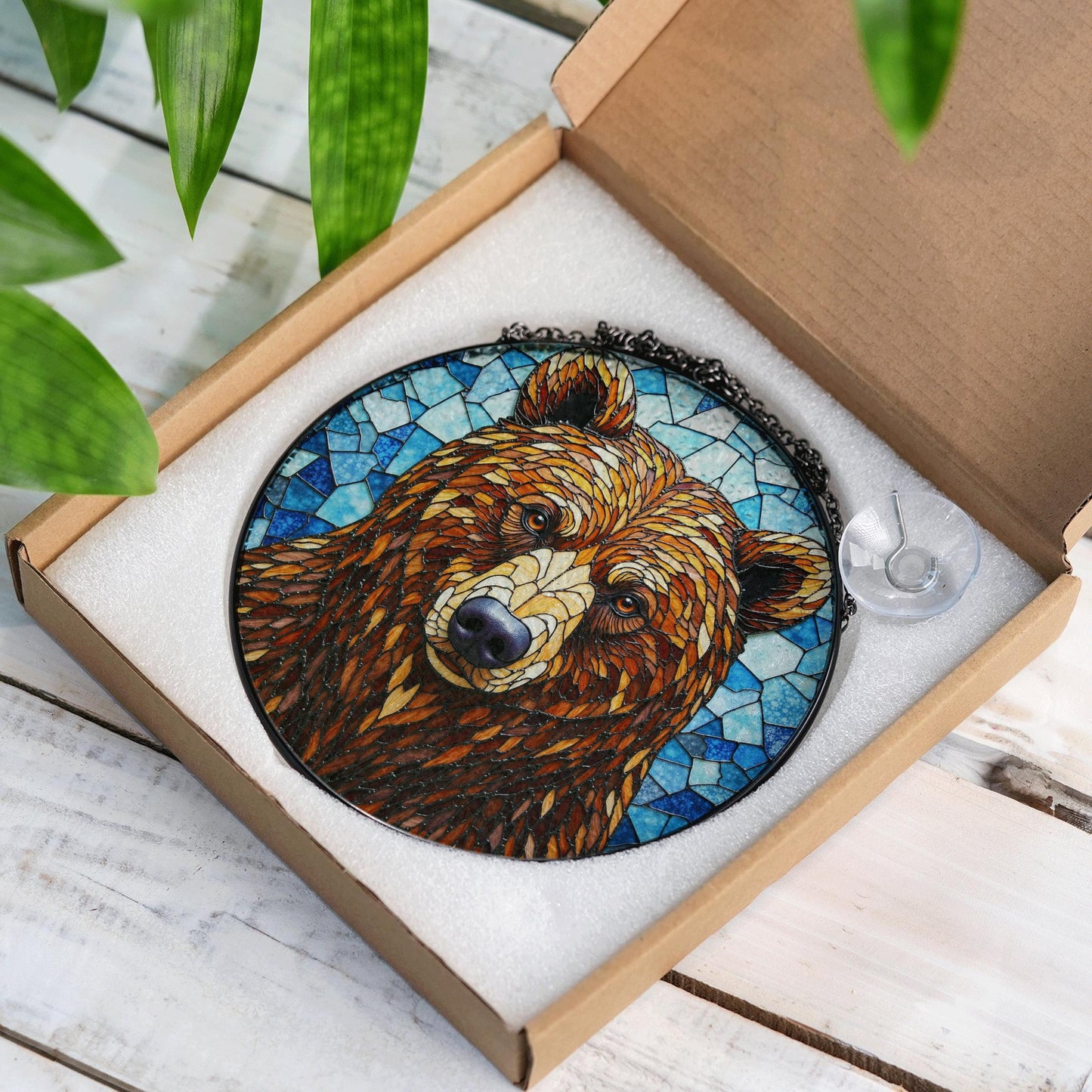 Stained Glass Bear Suncatcher – Nature Window Art for Cabin Decor or Wildlife Lovers Gift
