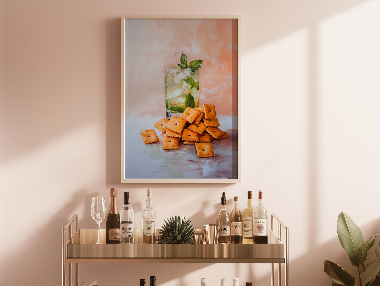 Mojito & Cheese Crackers Art Print: Quirky Bar Cart Decor