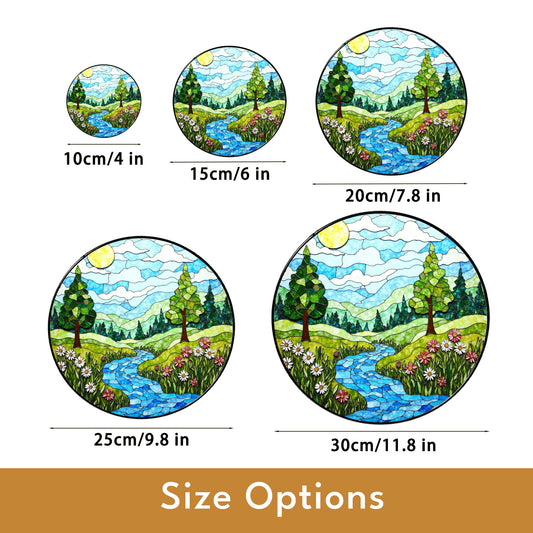 Scenic Forest River Landscape Stained Glass Suncatcher Window Hanging Gift for Nature Lovers
