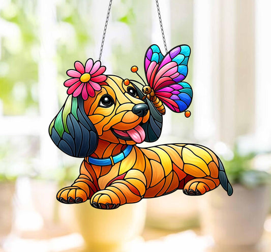Mother's day gift set 2025, Dachshund and Butterfly ACRYLIC Window Hanging, Dachshund Lover Decor, Dachshund Mom Gift,Gift For Dachshund Mom