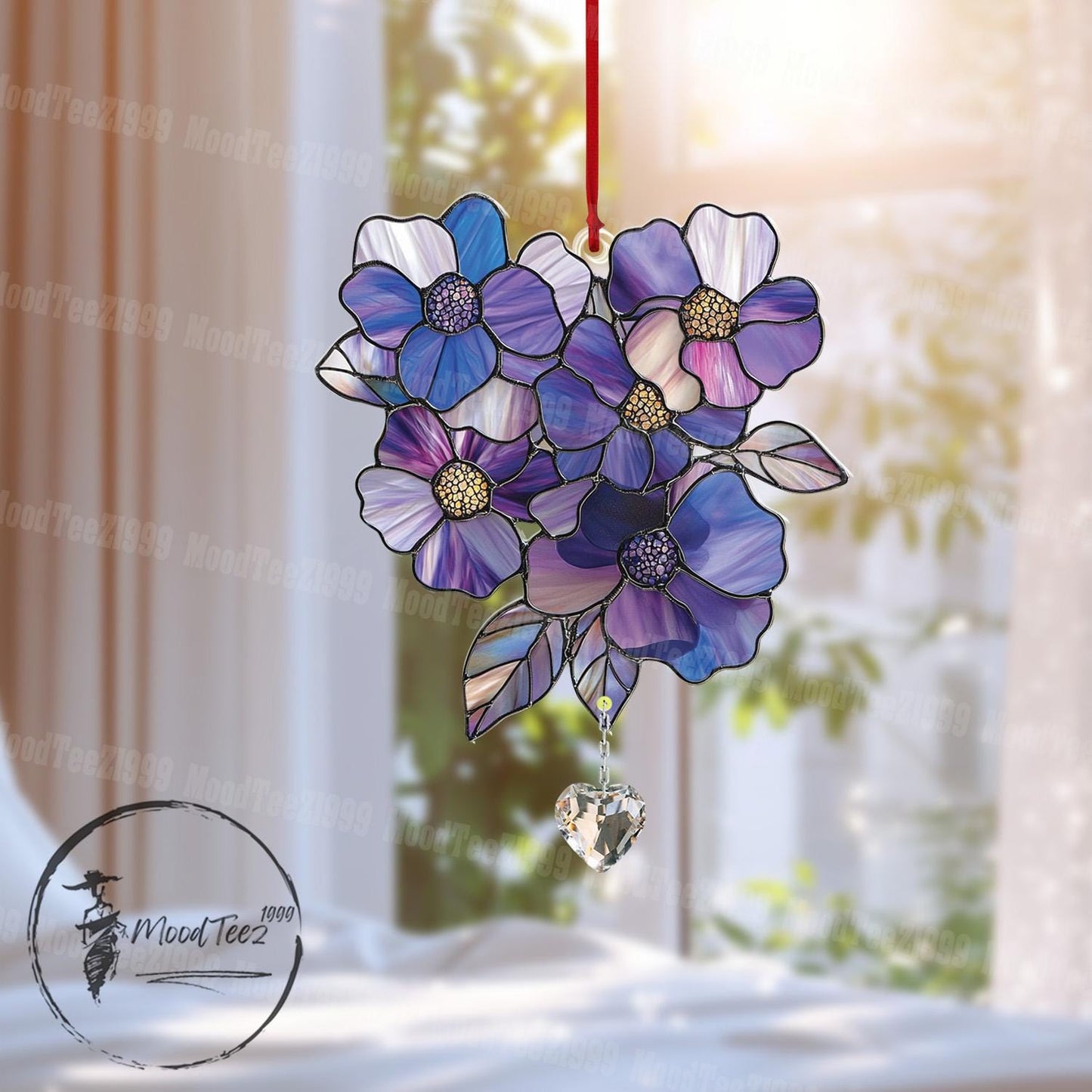Floral Window Hanging with Crystal, Acrylic Floral Decor, Light Reflecting Home Accent, Gift for Her, Spring Flower Window Art