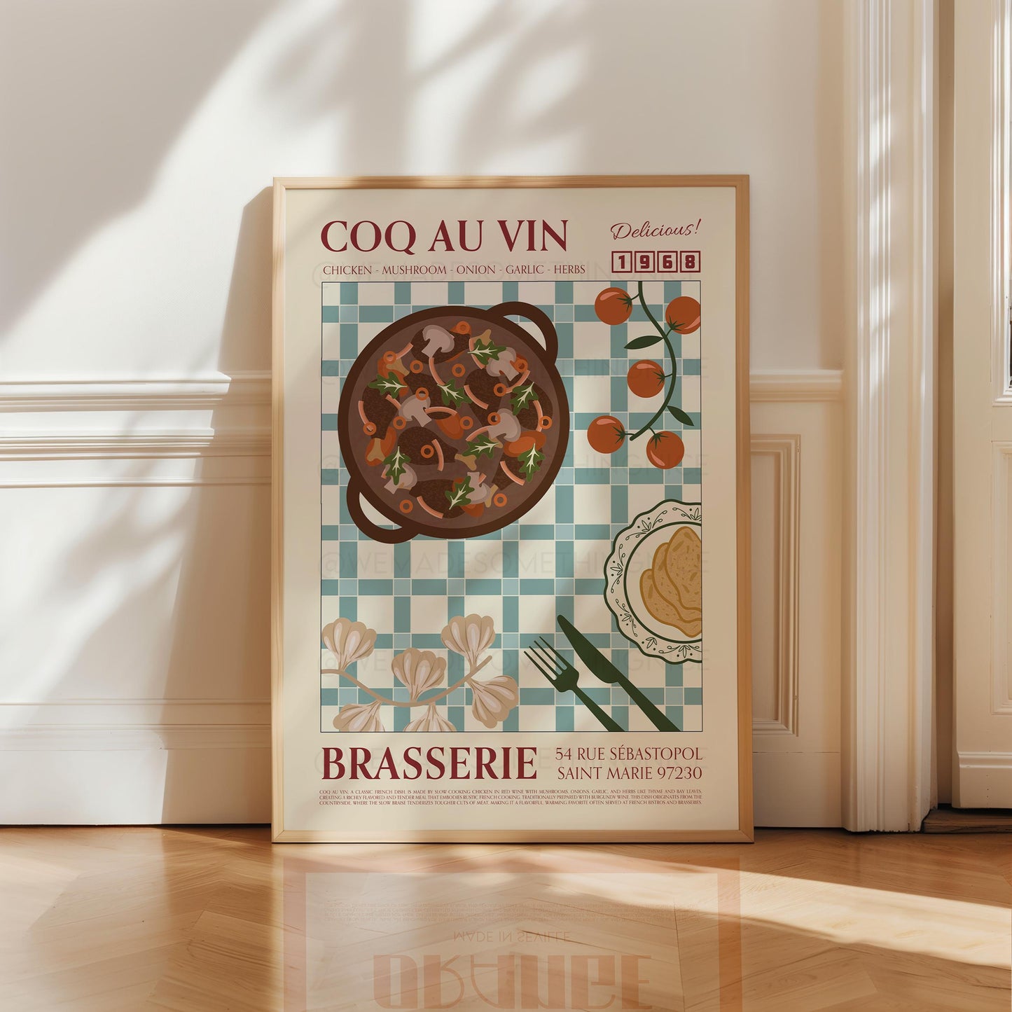 Coq Au Vin Poster, Kitchen Art, Kitchen Poster, Kitchen Print, Food Print, Modern Kitchen Decor, Retro Poster, Coffee Poster