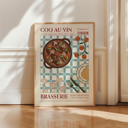 Coq Au Vin Poster, Kitchen Art, Kitchen Poster, Kitchen Print, Food Print, Modern Kitchen Decor, Retro Poster, Coffee Poster