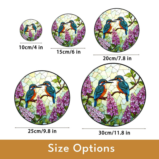 Kingfishers on Lilac Branch Stained Glass Suncatcher Window Decor Gift for Bird Lovers