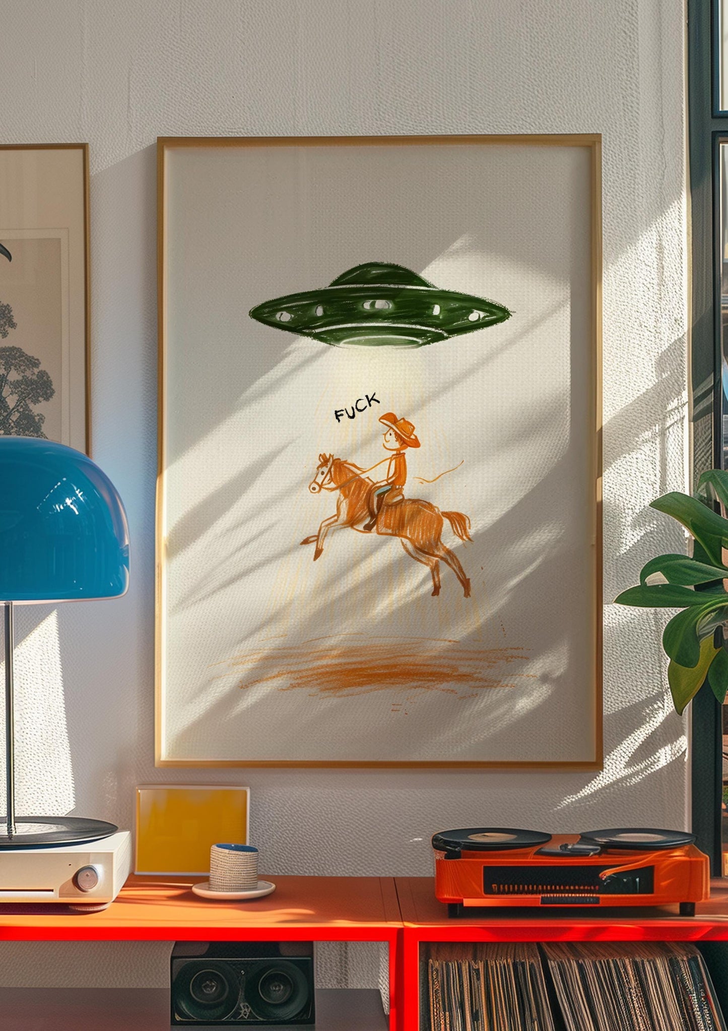 Cowboy UFO Poster Print, ufo cowboys, ufo poster print, ufo alien poster, ufos aliens posters, vintage shirt alien, vintage ufo aliens art