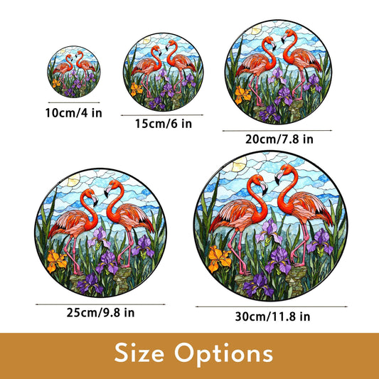 Flamingo Garden Scene Stained Glass Window Hanging Sun Catcher Gift for Bird Lovers