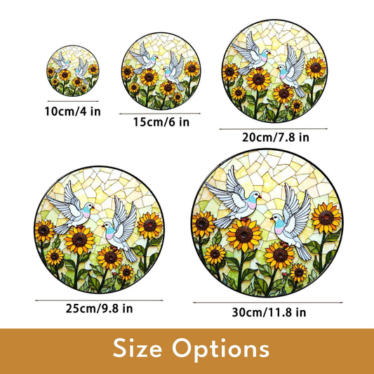 Sunflower Dove Art Round Stained Glass Window Sun Catcher Gift for Nature Lovers