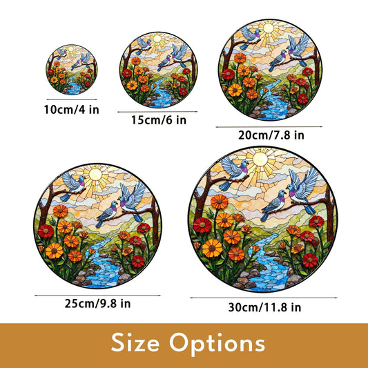Bluebirds River Flowers Sun Catcher Window Hanging Garden Decor Gift for Bird Lovers