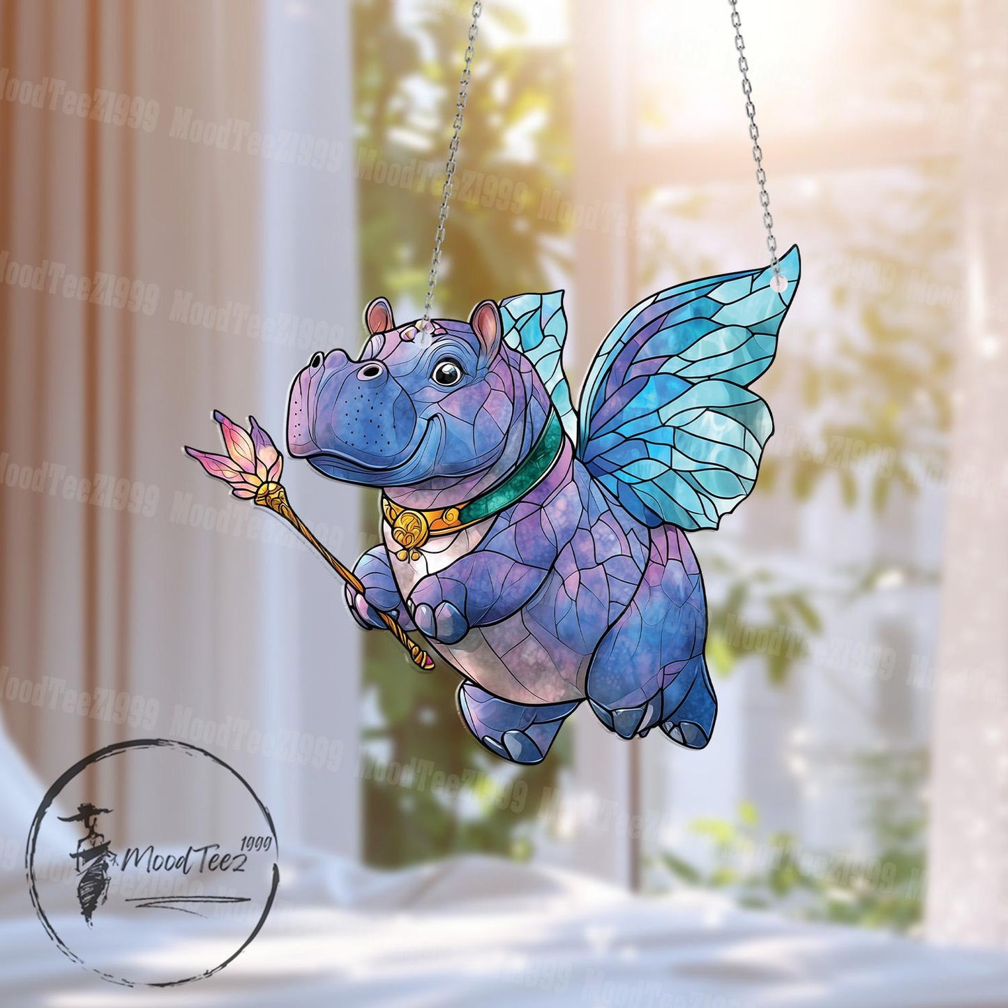 Cute Hippo Fairy Window Hanging Decoration with Magical Wings and Wand to Add Whimsy and Charm to Your Home or Nursery Decor