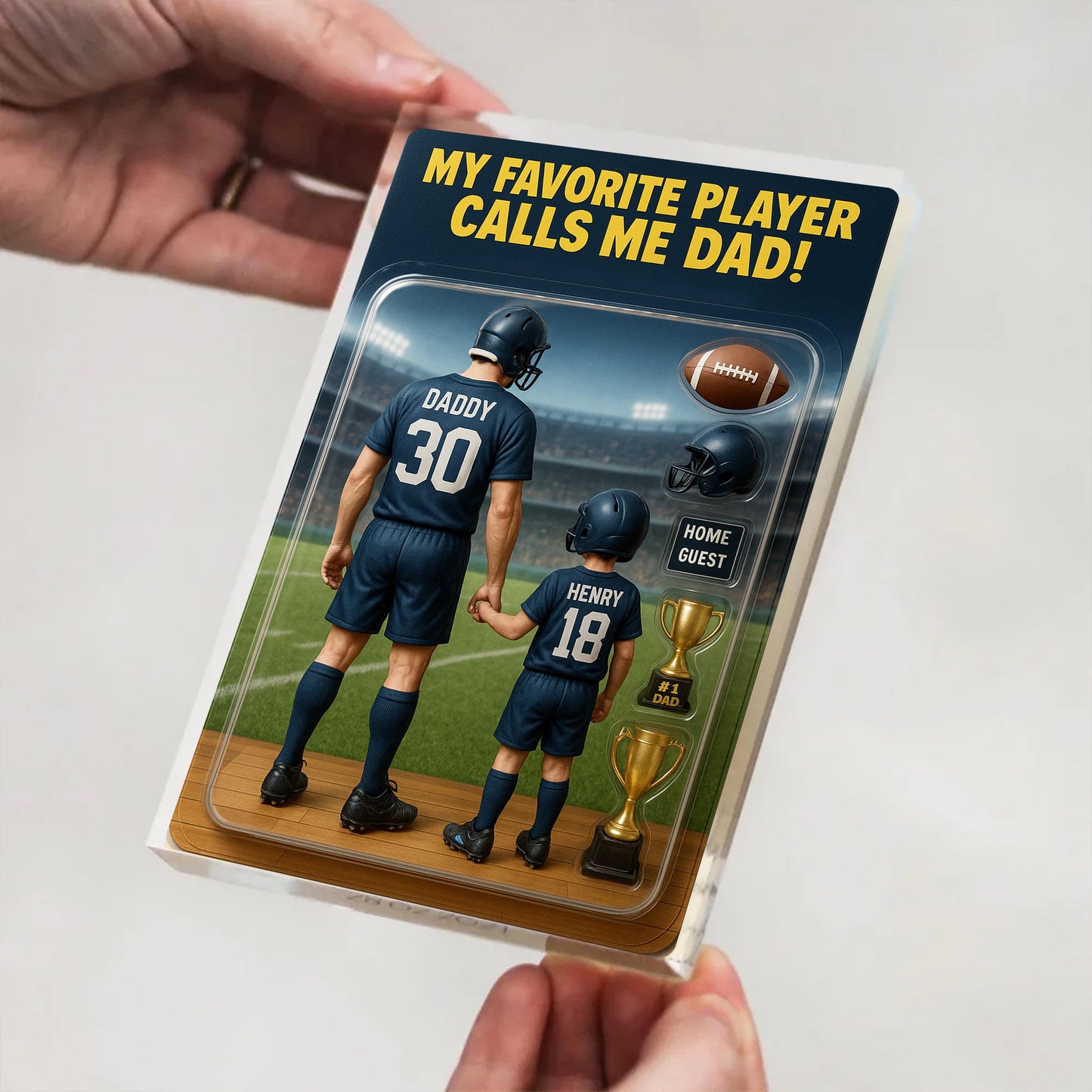 Personalized Football Action Figure Acrylic Block Plaque, Personalized Father's Day Gift for Dad, Papa, Birthday gift for Football Dad