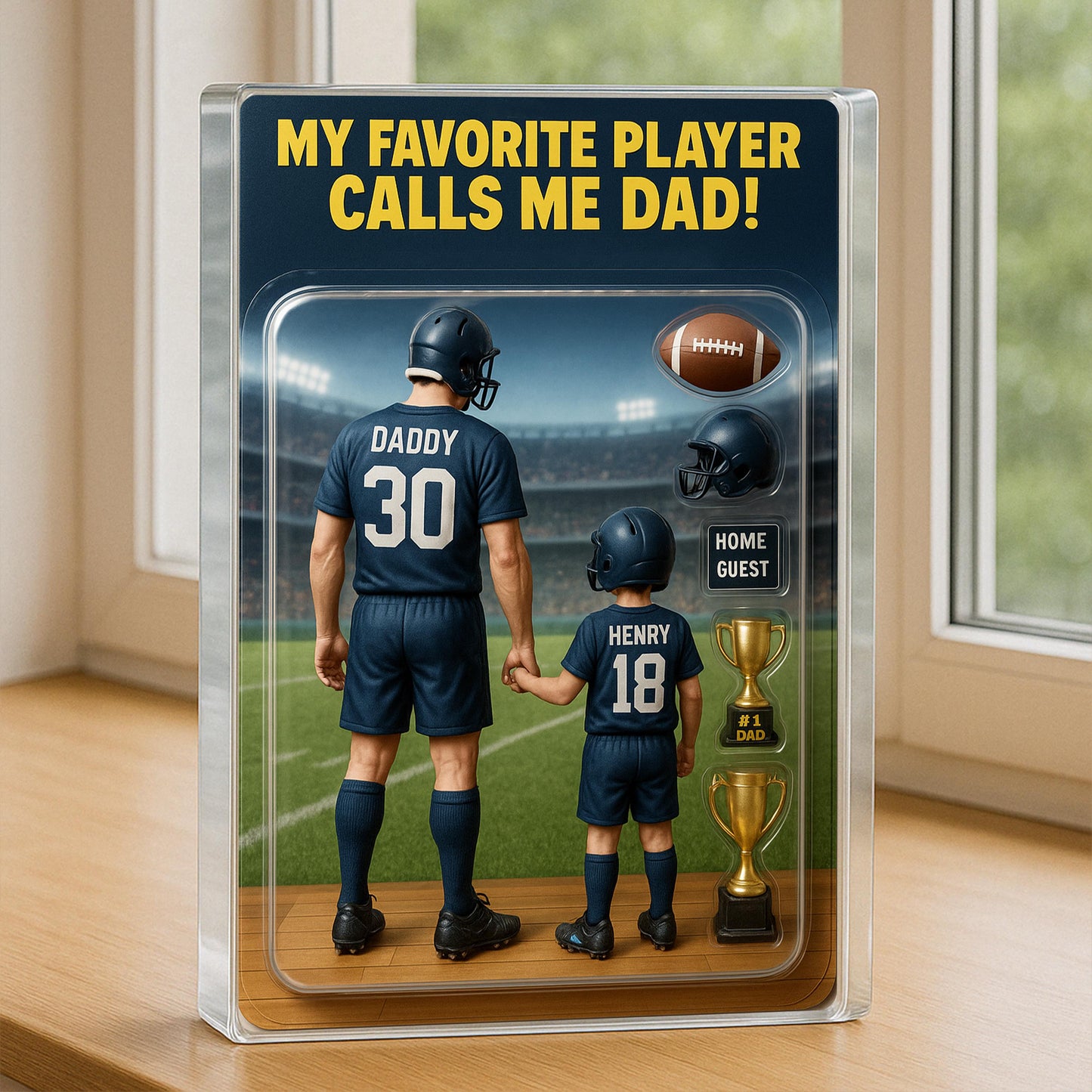 Personalized Football Action Figure Acrylic Block Plaque, Personalized Father's Day Gift for Dad, Papa, Birthday gift for Football Dad