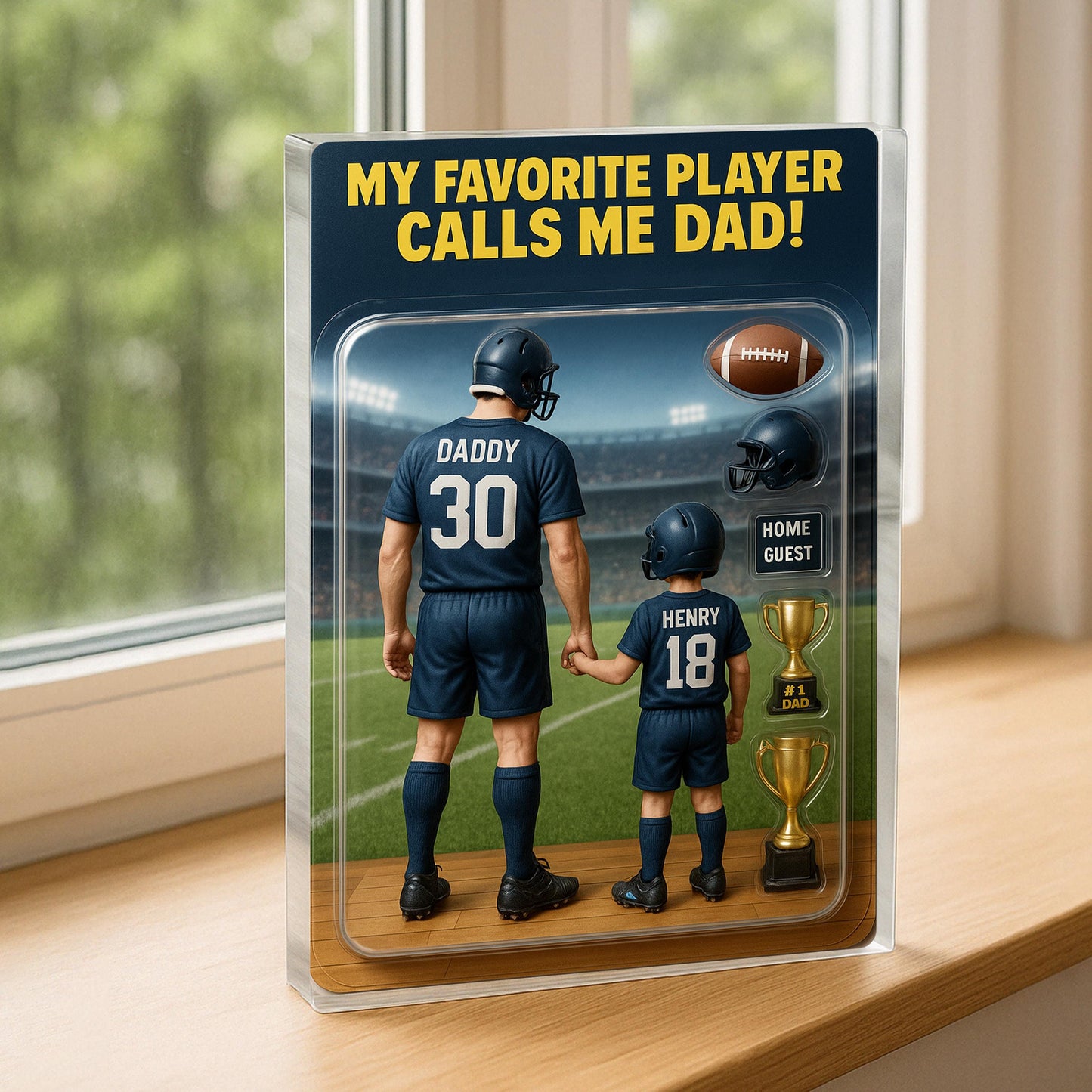 Personalized Football Action Figure Acrylic Block Plaque, Personalized Father's Day Gift for Dad, Papa, Birthday gift for Football Dad