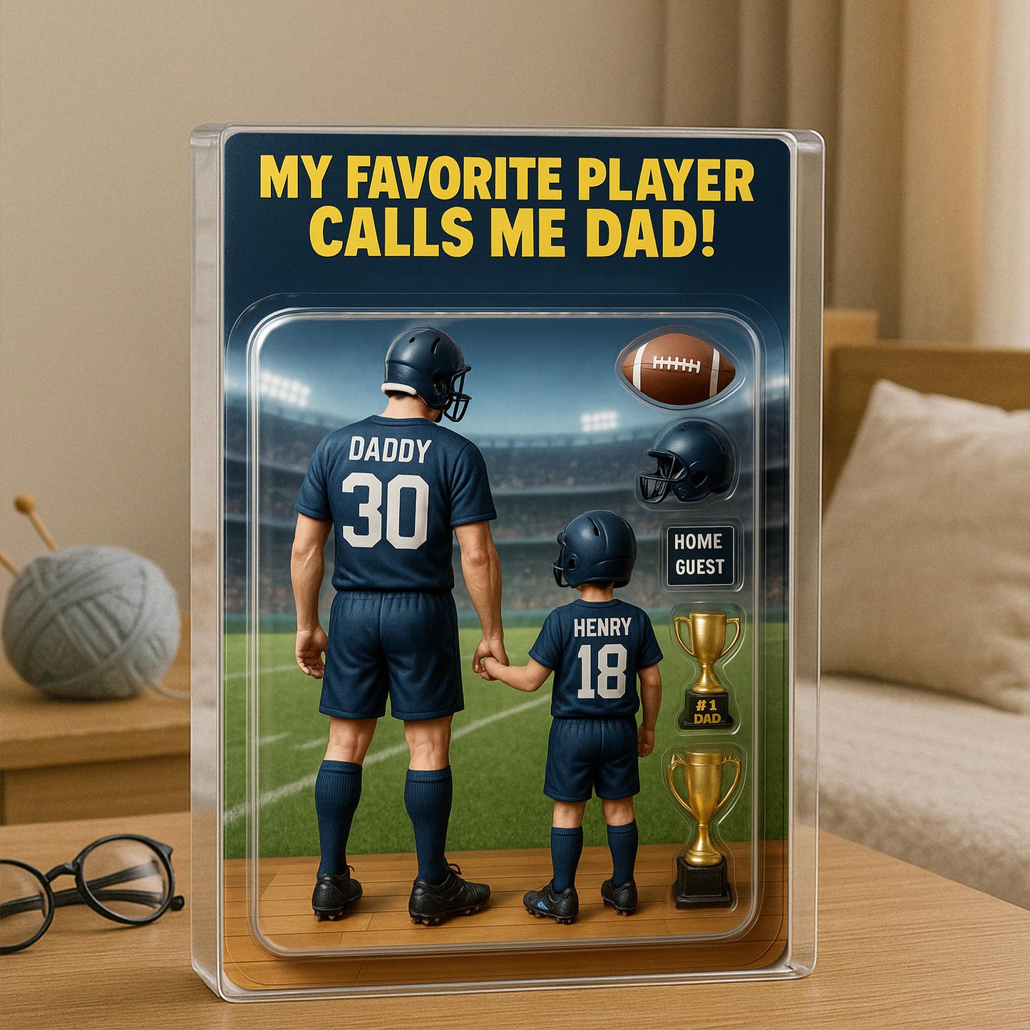 Personalized Football Action Figure Acrylic Block Plaque, Personalized Father's Day Gift for Dad, Papa, Birthday gift for Football Dad