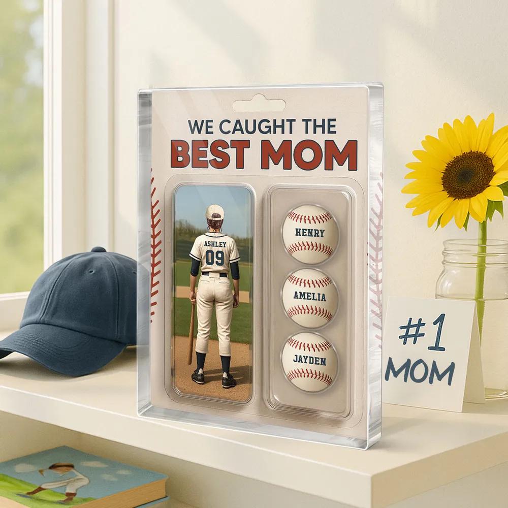 We Caught The Best Mom Baseball Lover Toy Box Figure Style Personalized Acrylic Block Plaque, Gift For Baseball Mom, Baseball Lover