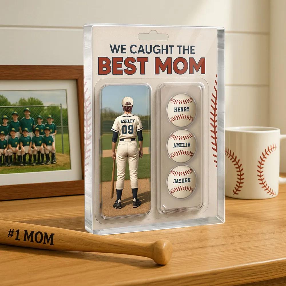 We Caught The Best Mom Baseball Lover Toy Box Figure Style Personalized Acrylic Block Plaque, Gift For Baseball Mom, Baseball Lover