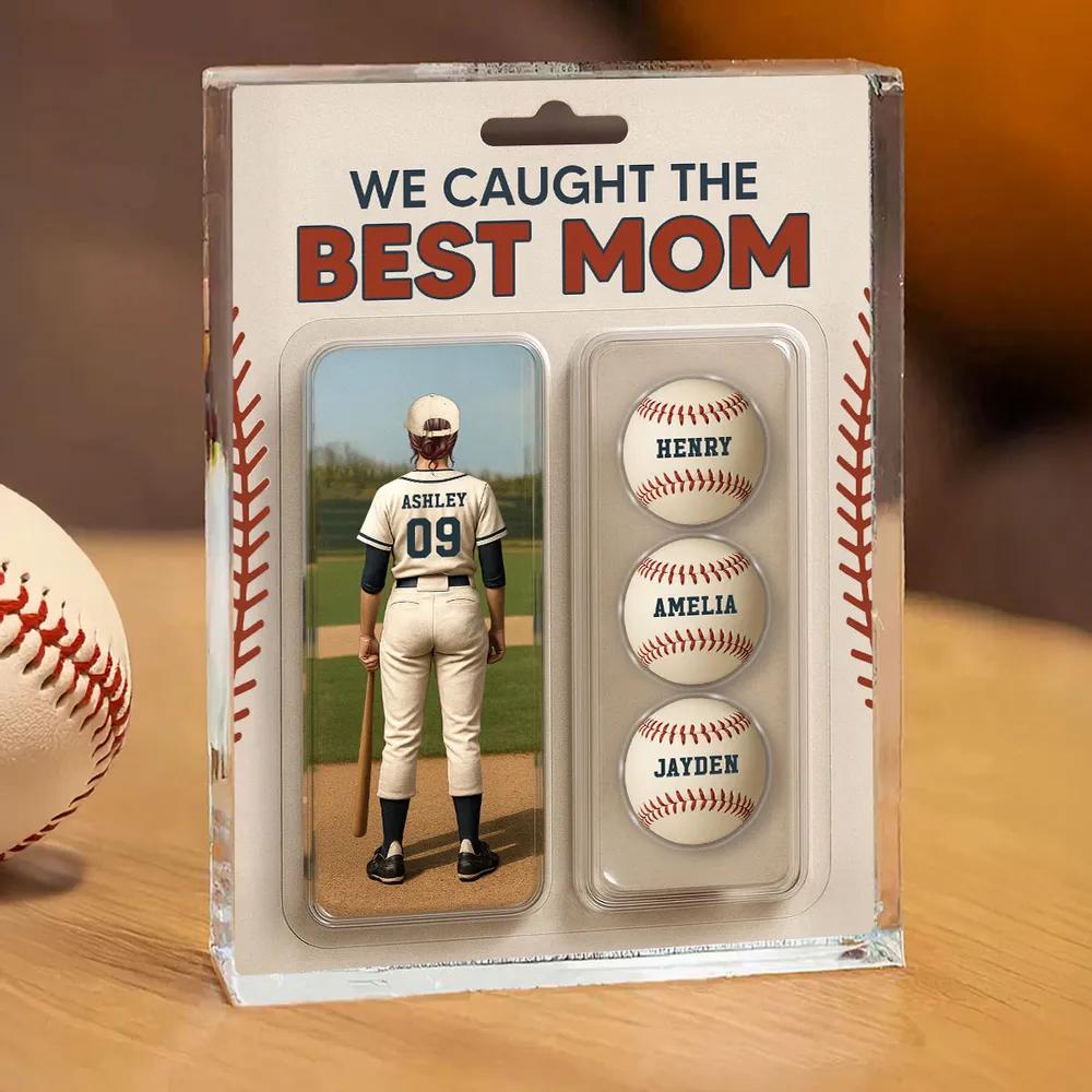 We Caught The Best Mom Baseball Lover Toy Box Figure Style Personalized Acrylic Block Plaque, Gift For Baseball Mom, Baseball Lover