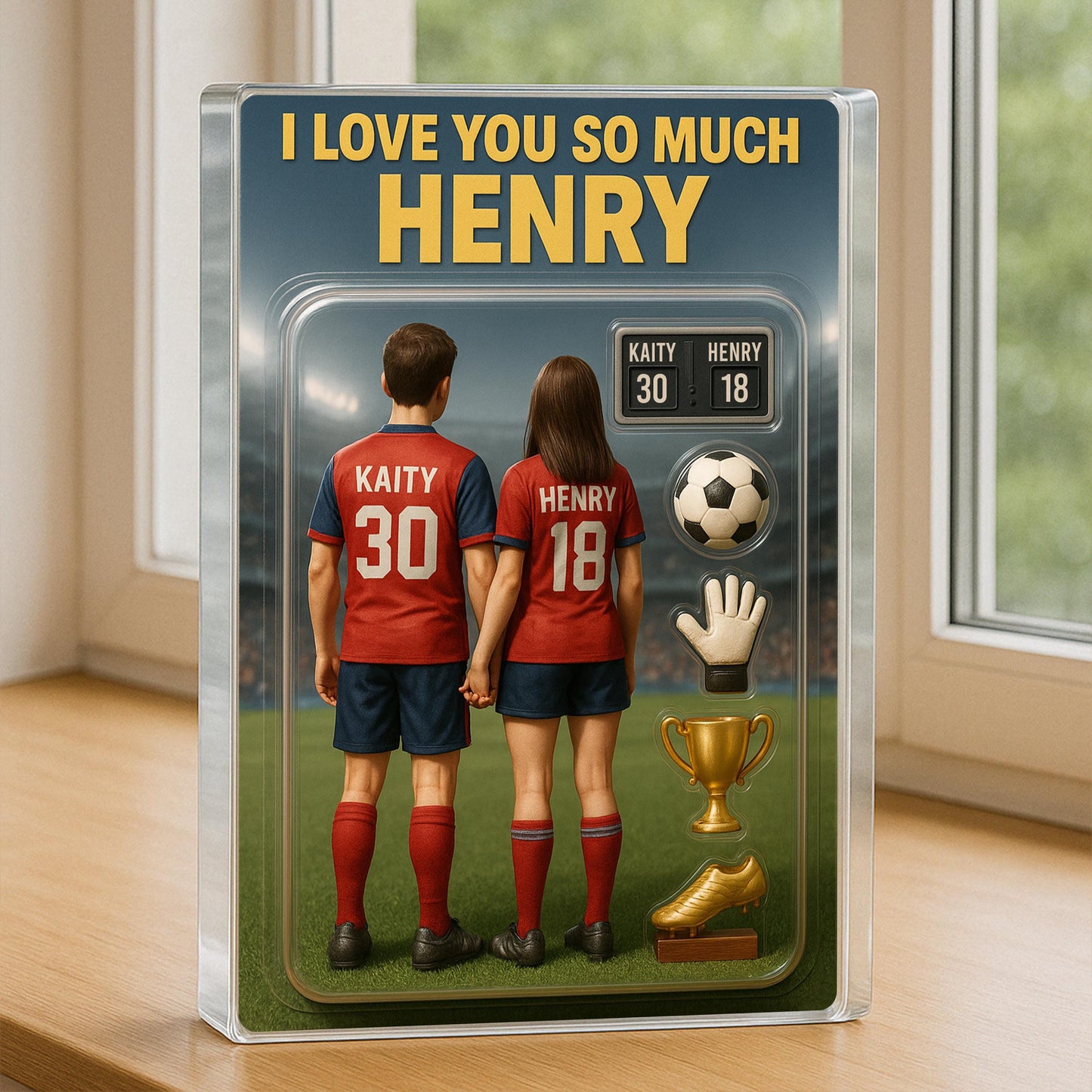 Personalized Soccer Action Figure Acrylic Block Plaque, Personalized Gift for Him, Her, Couple Gift for Soccer Lover, Anniversary Gift